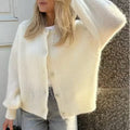 Fashion Glam | Women's Cashmere Cardigan with Round Neck and Button Closure