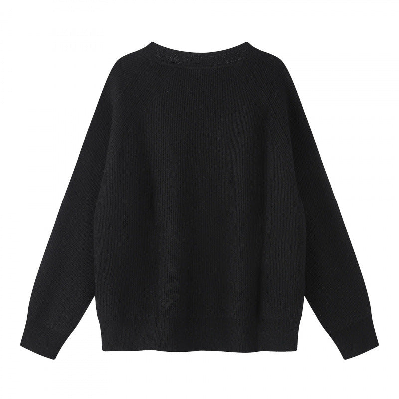 Unisex Boxy-Bulky-Knit-Cardigan with V-Neck, Button Placket and Raglan Sleeves Fashion Glam