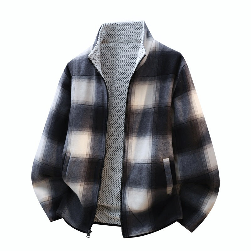 Men's structure fleece jacket with stand-up collar, contrast chest pocket and two-way zipper Fashion Glam