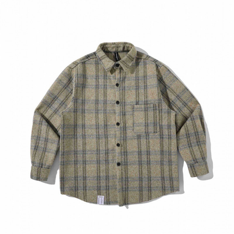 Unisex Boxy Overshirt made of wool blend with check pattern and chest pocket Fashion Glam