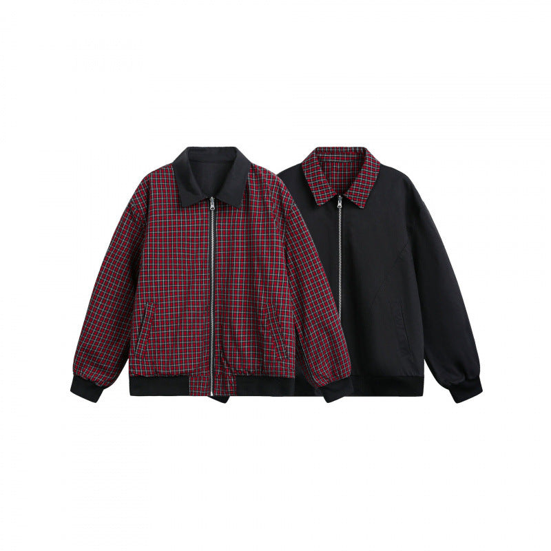 Unisex Reversible Zipper Jacket with Checkered Pattern and Smooth Back Fashion Glam