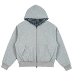 Unisex Padded Hoodie Bomber Jacket with Checkered Flannel Lining and Sturdy Zipper Fashion Glam