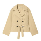 Women's Cropped double-breasted trench blazer with tie belt and epaulettes Fashion Glam