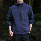 Men's Thermal Microfleece Outdoor Jacket with Stand-Up Collar, Waterproof Chest Zip Pocket Fashion Glam