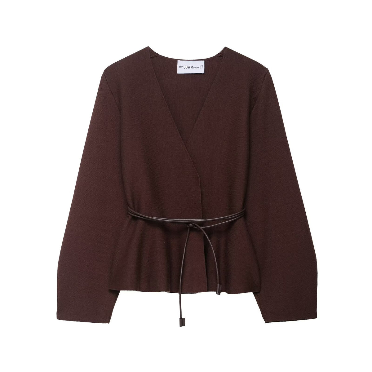 Women's Crossed Knit Cardigan with Waistband and Kimono Sleeves Fashion Glam
