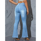 Women's High-waisted Flared Jeans with Pearl Embellishment and Sculpting Stretch waistband Fashion Glam