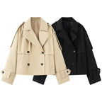 Women Short Cut Cropped Trench Coat with Double-Breasted Button Closure and Epaulets Fashion Glam