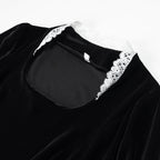 Ladies' velvet maxi dress with square neckline, lace trim, and puff sleeves Fashion Glam