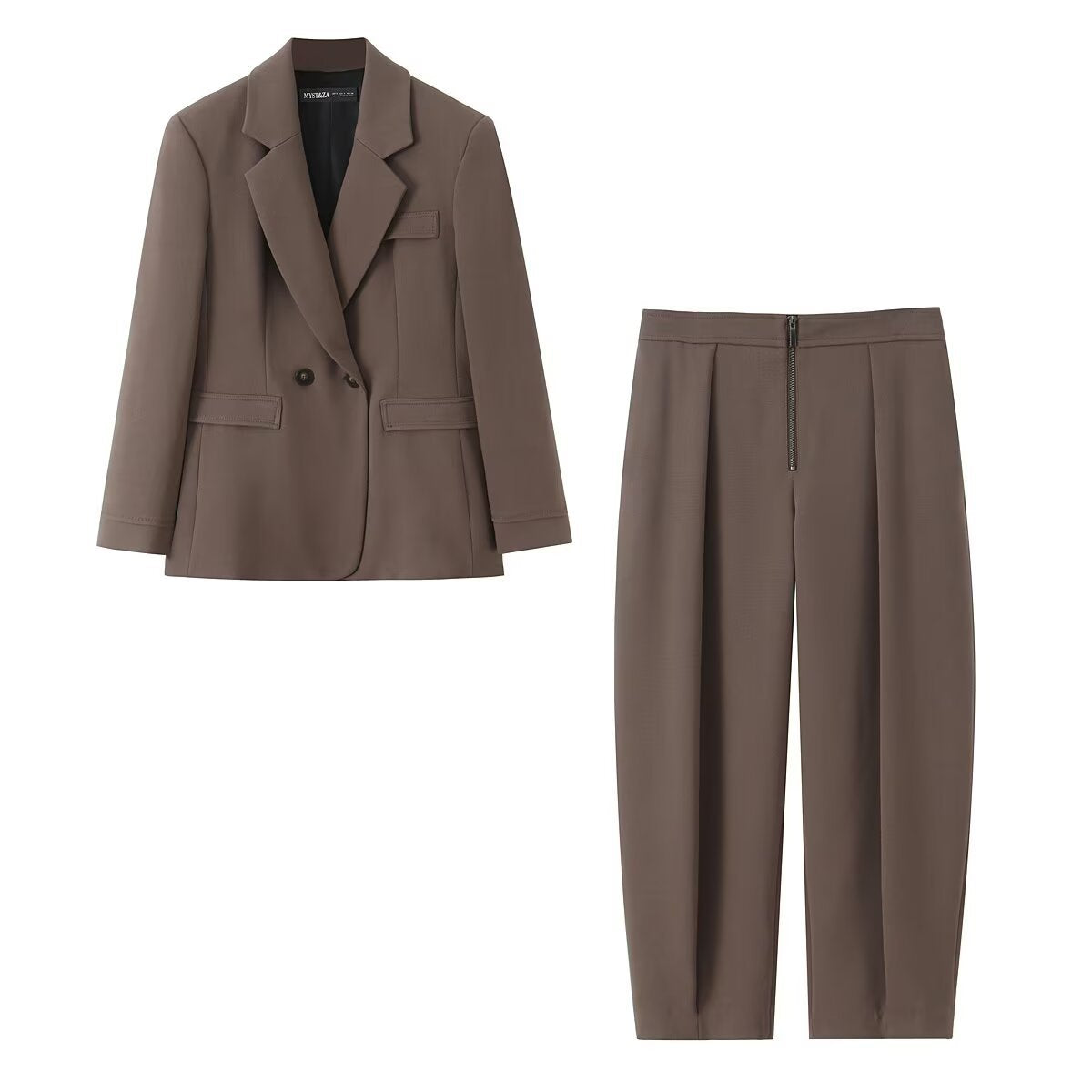 Women's Two-Piece Suit Set with Tailored Double-Breasted Blazer and High-Waisted Pleated Trousers Fashion Glam