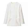 Women's short-cut shift dress with long sleeves and patch pockets Fashion Glam