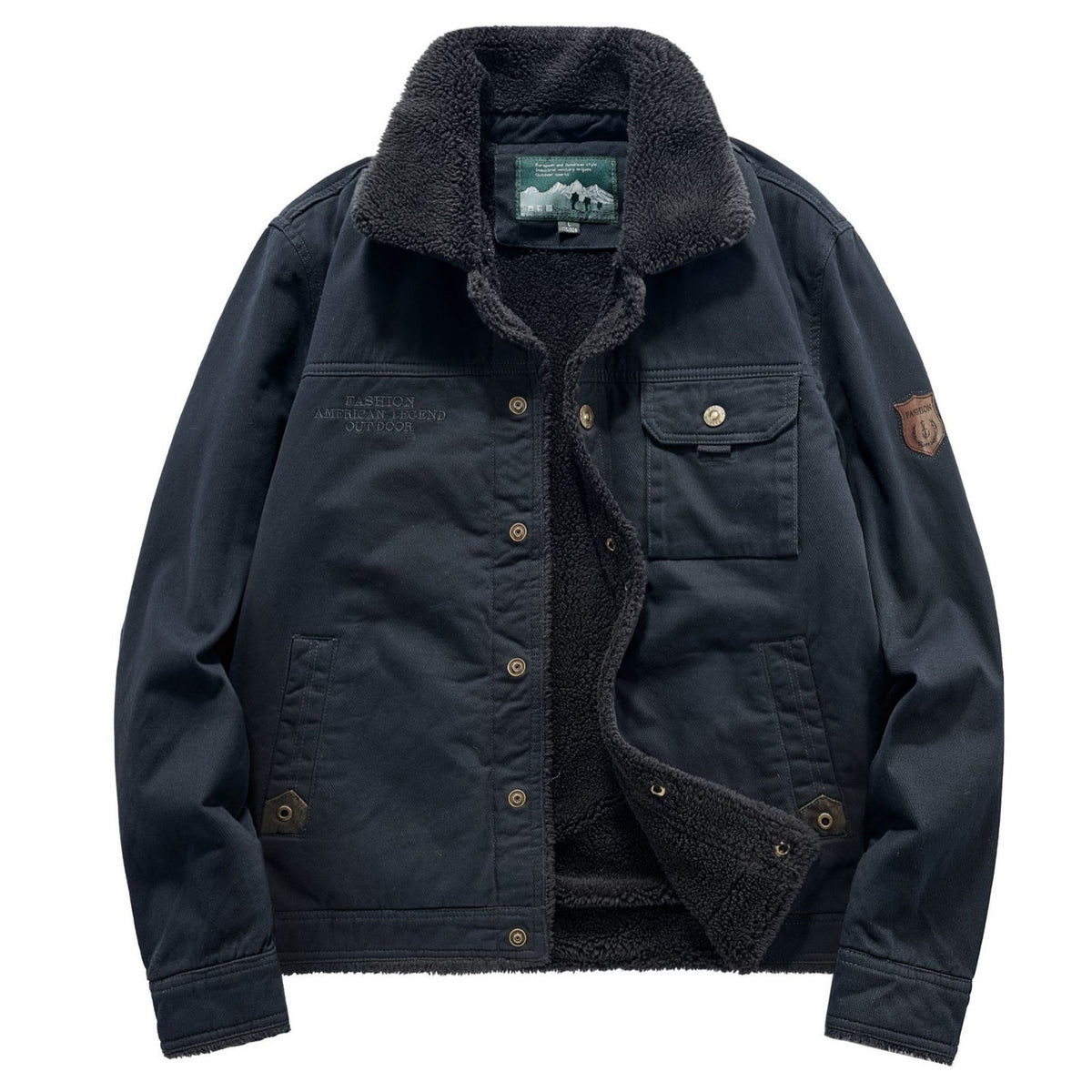 Men's Sherpa-lined Canvas Field Jacket with Teddy Lining and Chest Pockets Fashion Glam