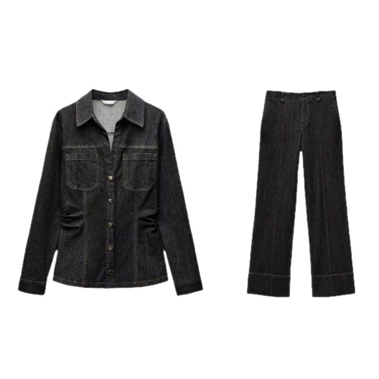 Women's high-waisted wide flare trousers in corduroy look with visible center seam and wide cuff Fashion Glam
