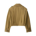 Ladies Short-Cut Trench Blouson Jacket with Pleats and Epaulettes Fashion Glam