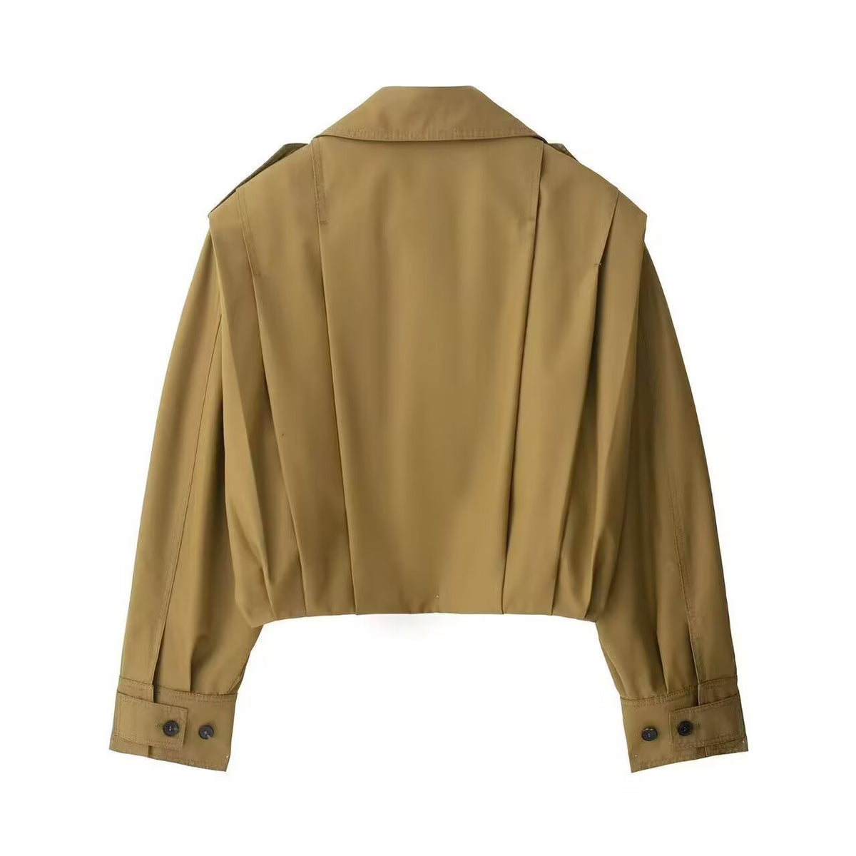 Ladies Short-Cut Trench Blouson Jacket with Pleats and Epaulettes Fashion Glam