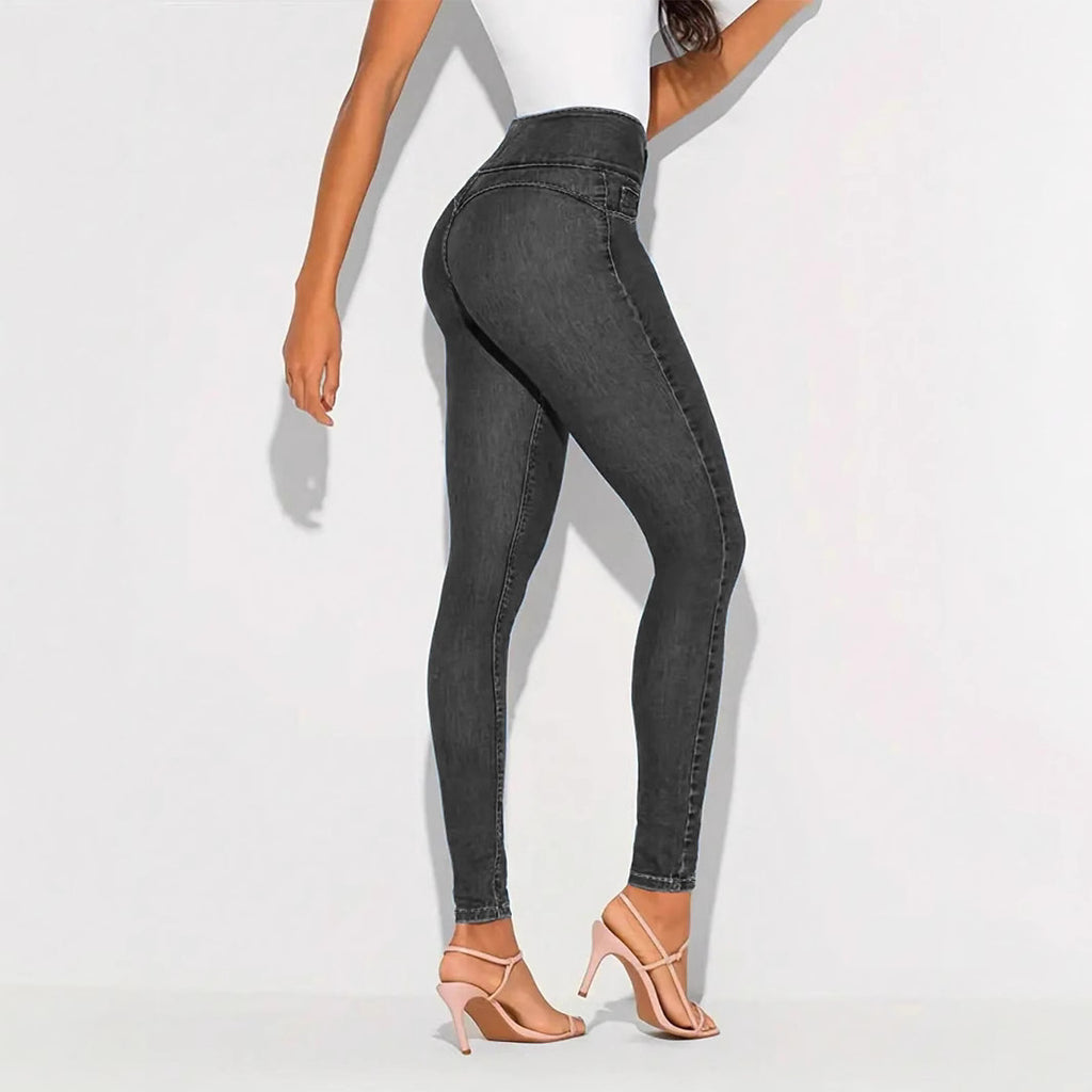 Women High-Waisted Sculpting Skinny Jeans with Waist-Shaping V-Waistband and Push-Up Effect Fashion Glam