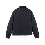 Men's Short Boxy Work Jacket made of sturdy canvas with cord collar and concealed snap button placket Fashion Glam