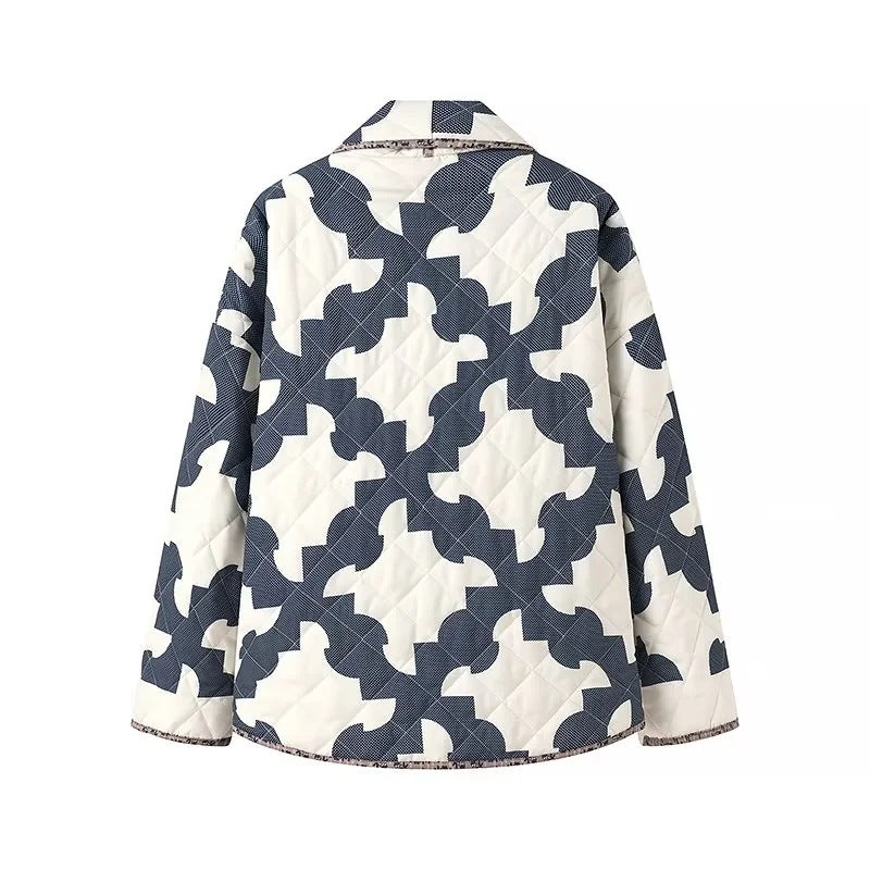 Women's Quilted Patchwork Jacket with Boxy Oversized Silhouette and Wide Kimono Sleeves Fashion Glam