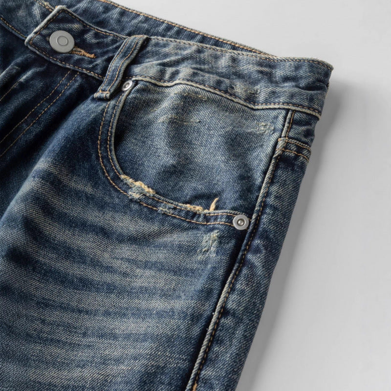 Men's loose vintage jeans with high waist and pronounced used wash Fashion Glam