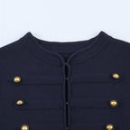 Women's Cropped Military Blazer Jacket with Stand Collar, Decorative Trim and Gold Buttons Fashion Glam