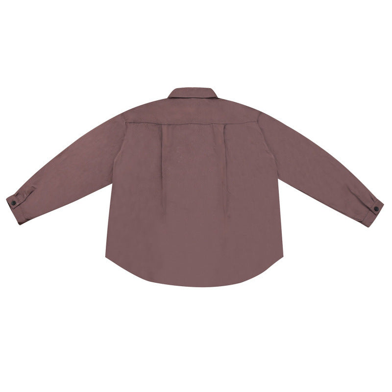 Unisex loose shirt jacket in overshirt cut with rounded hem and slanted flap pockets Fashion Glam
