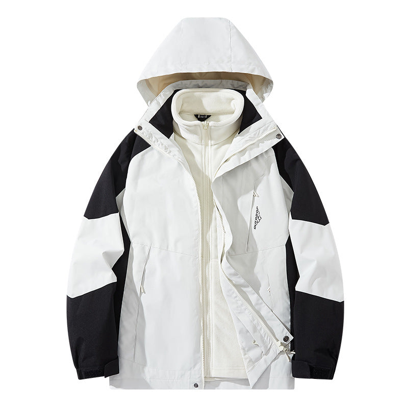 Men's water-repellent two-layer trekking jacket with removable fleece inner jacket and hood Fashion Glam