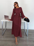 Ladies Max Dress with gathered waist lacing and bell sleeves Fashion Glam