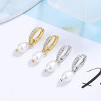 Ladies earrings with elegant zirconia decorations and pearl pendants Fashion Glam