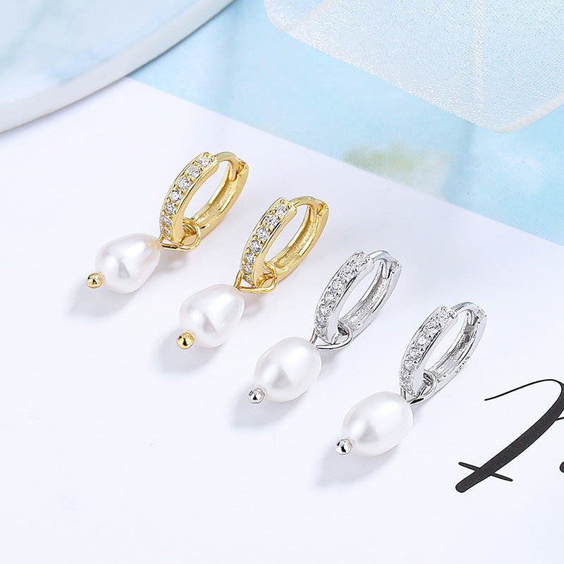 Ladies earrings with elegant zirconia decorations and pearl pendants Fashion Glam