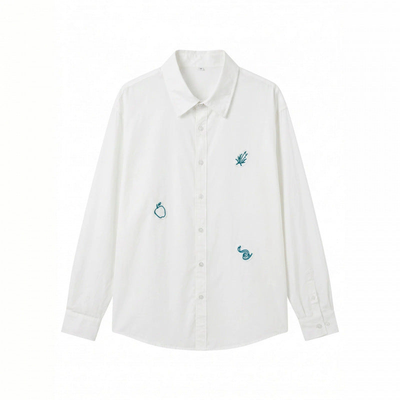 Unisex Embroidered Oversized Shirt made of Cotton Blend with Button Placket and Subtle Motif Embroidery Fashion Glam