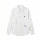 Unisex Embroidered Oversized Shirt made of Cotton Blend with Button Placket and Subtle Motif Embroidery Fashion Glam