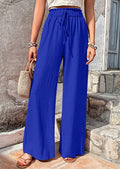 Women Lightweight Palazzo Pants with Crinkle Texture, High Smocked Waist and Drawstring Fashion Glam