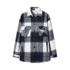 Women's Checked Overshirt in Shacket Style with Patch Chest Pockets and Soft Flannel Look Fashion Glam