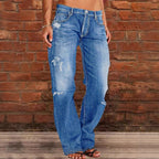 Women's casual loose denim pants in baggy style with distressed rips Fashion Glam