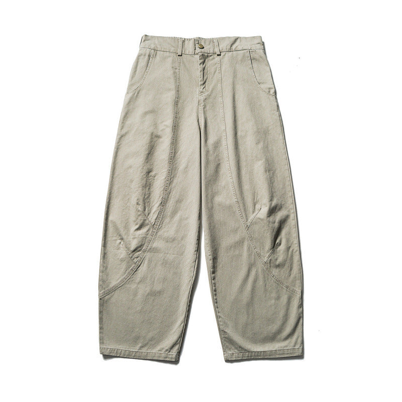 Men's Loose Workwear Pants with Elastic Waistband and Curved Seam Panels Fashion Glam