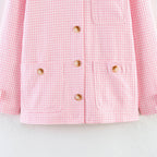 Women's Boxy Transitional Jacket with Check Pattern, Shirt Collar and Patch Pockets Fashion Glam