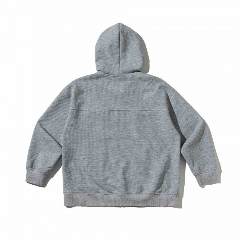 Unisex Oversize Hooded Zip Jacket made of Waffle Knit with Chest and Slash Pockets Fashion Glam