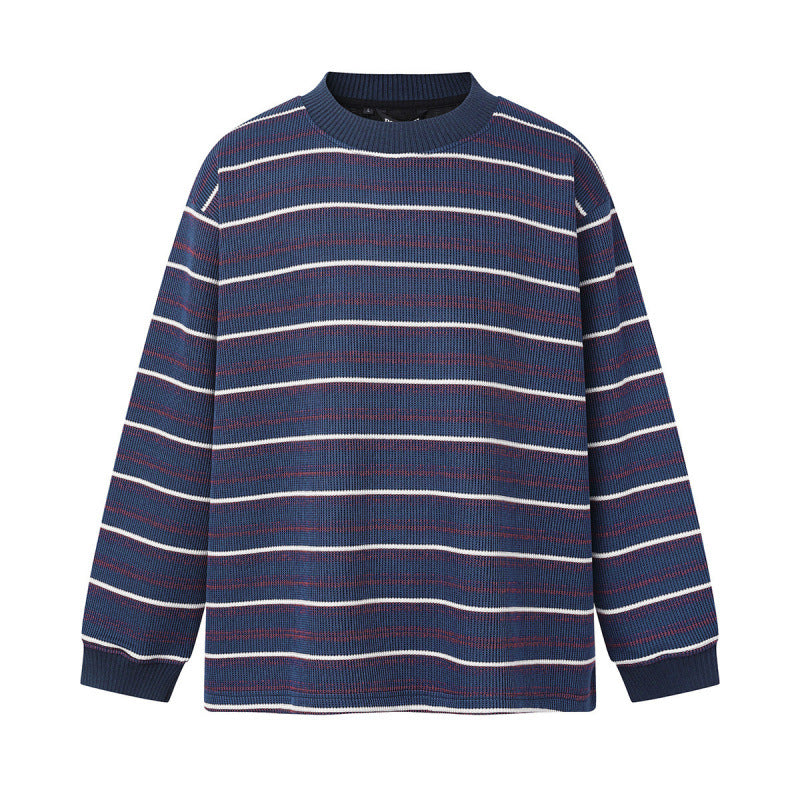 Unisex locker-fit structured knit sweater with round neck and maritime stripes Fashion Glam