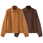 Women's short wool bomber jacket with asymmetrical zipper, stand-up collar, and elastic hem Fashion Glam