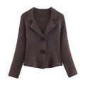 Women's short tailored wool look jacket with lapel collar and decorative floral buttons Fashion Glam