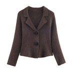 Women's short tailored wool look jacket with lapel collar and decorative floral buttons Fashion Glam