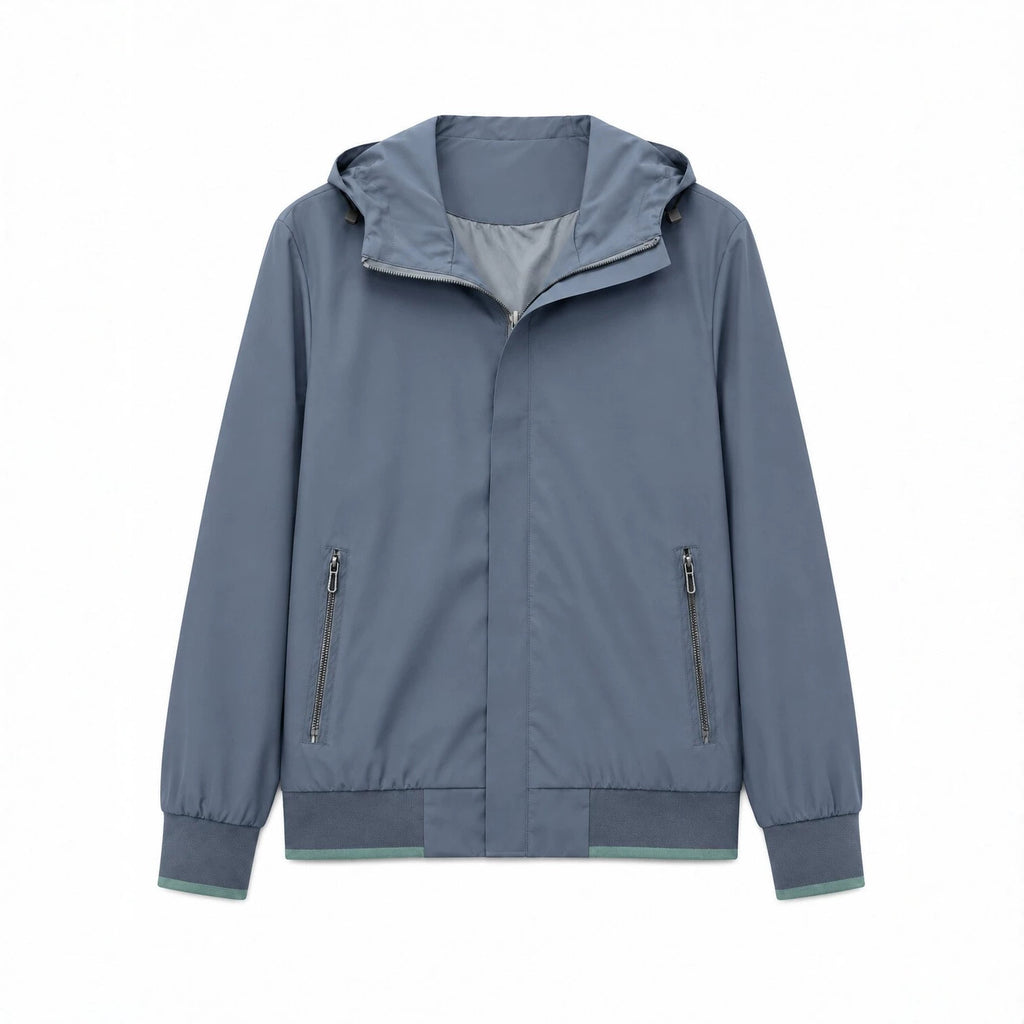 Men's Hooded Blouson Lightweight Windbreaker with Ribbed Hem and Concealed Zipper Placket Fashion Glam