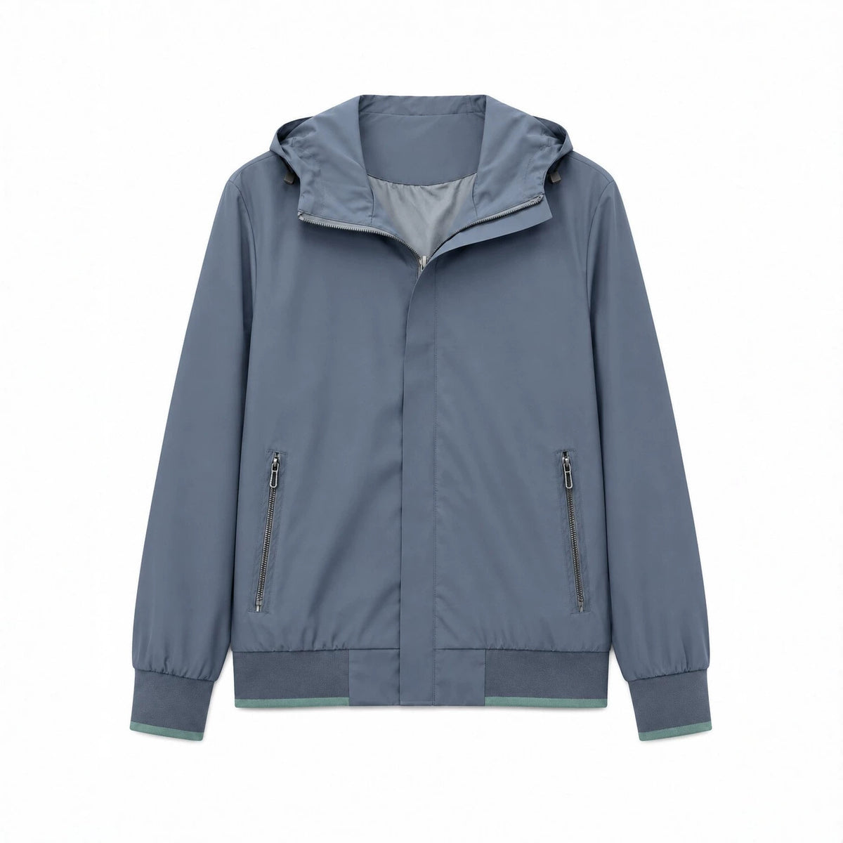 Men's Hooded Blouson Lightweight Windbreaker with Ribbed Hem and Concealed Zipper Placket Fashion Glam
