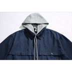 Unisex Boxy Jeans Overshirt Jacket with Attached Hood and Multifunction Pockets Fashion Glam