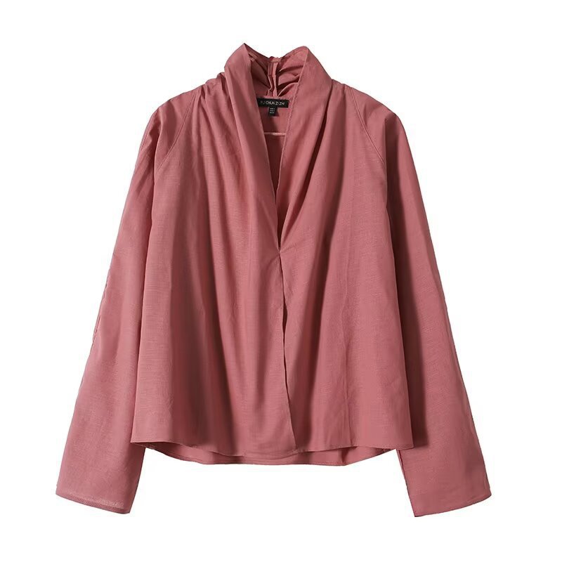 Women's Lightweight Viscose Blouse with Open Shawl Collar and Boxy Silhouette Fashion Glam
