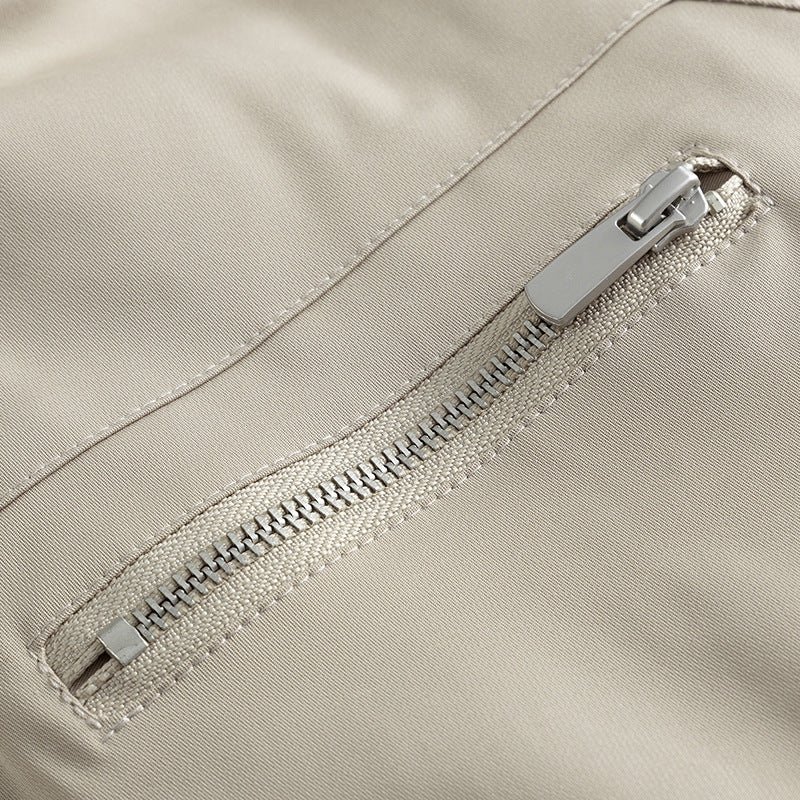 Unisex Boxy transitional jacket with high stand collar, contrasting panels and zip pockets Fashion Glam