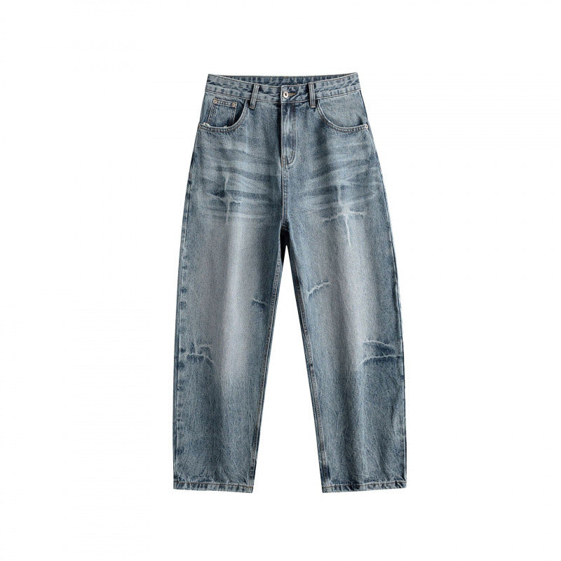 Women's Loose High-Waist Straight-Leg Vintage Jeans with Used Wash and Subtle Distressed Details Fashion Glam
