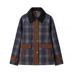 Women's Checked Transition Jacket with Cord Collar and Contrast Trimmings Fashion Glam