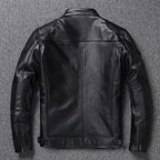 Men's Vintage Biker Leather Jacket with Stand Collar and Quilted Shoulder Padding Fashion Glam