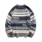 Unisex Oversize Knit Sweater with Patchwork Cable Pattern and Round Neck Fashion Glam