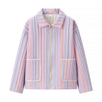 Women's Striped lightly padded Short Jacket with zipper and applied pockets Fashion Glam